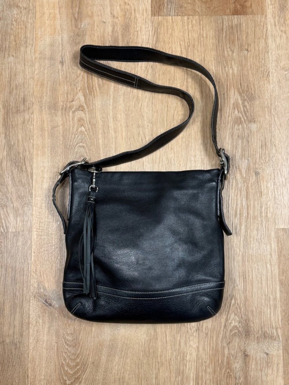 Y2K Coach 1415 Black Leather Legacy Slim Crossbody Bag With Tassel Accents